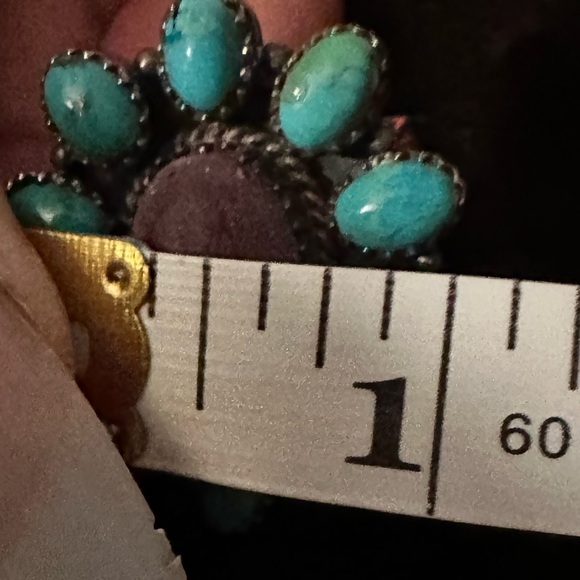 Ring Adjustable-Kingman Turquoise and Spiny Oyster flower Ring - Picture 9 of 12
